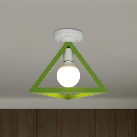 Triangle Ceiling Fixture With Cage Shade Loft-Style 1-Bulb Metal Semi-Flush Mount Light Black/Red