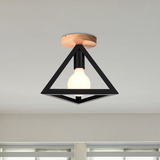 Triangle Ceiling Fixture With Cage Shade Loft - Style 1 - Bulb Metal Semi - Flush Mount Light –