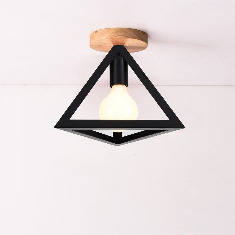 Triangle Ceiling Fixture With Cage Shade Loft - Style 1 - Bulb Metal Semi - Flush Mount Light –