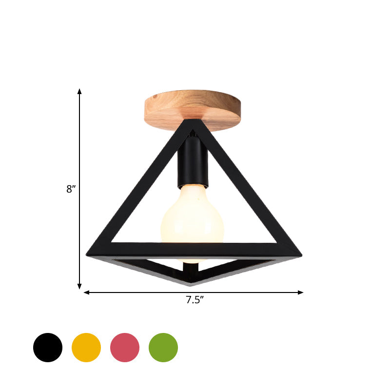Triangle Ceiling Fixture With Cage Shade Loft - Style 1 - Bulb Metal Semi - Flush Mount Light –