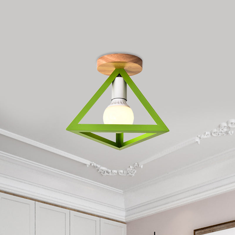 Triangle Ceiling Fixture With Cage Shade Loft - Style 1 - Bulb Metal Semi - Flush Mount Light –