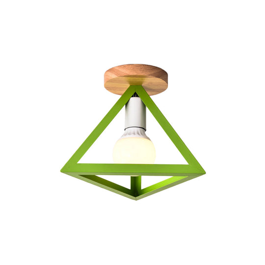 Triangle Ceiling Fixture With Cage Shade Loft - Style 1 - Bulb Metal Semi - Flush Mount Light –