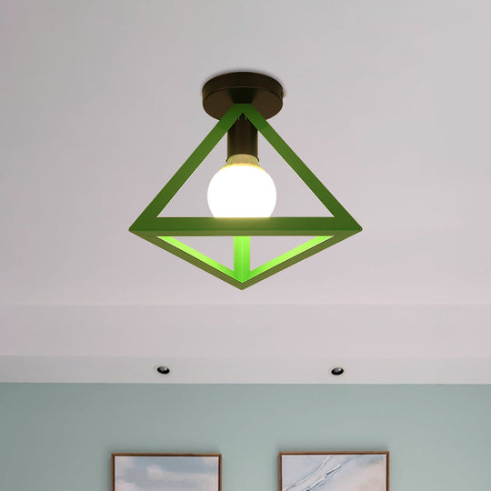 Triangle Ceiling Fixture With Cage Shade Loft - Style 1 - Bulb Metal Semi - Flush Mount Light –