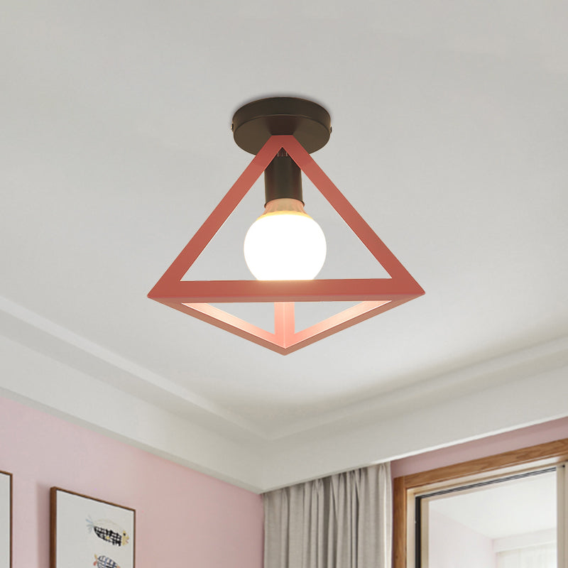 Triangle Ceiling Fixture With Cage Shade Loft - Style 1 - Bulb Metal Semi - Flush Mount Light –