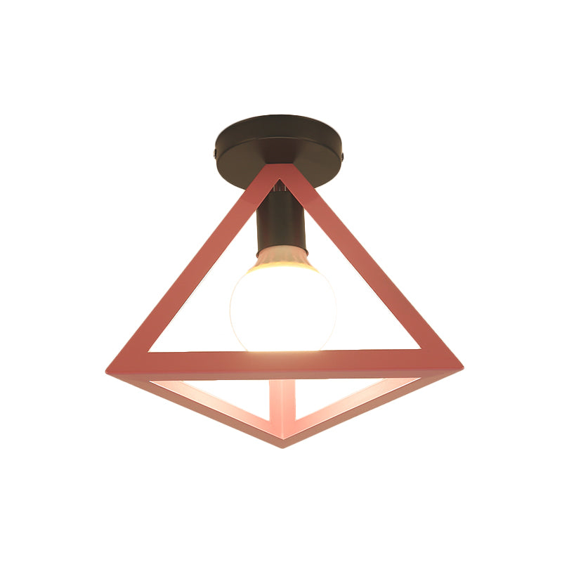 Triangle Ceiling Fixture With Cage Shade Loft - Style 1 - Bulb Metal Semi - Flush Mount Light –