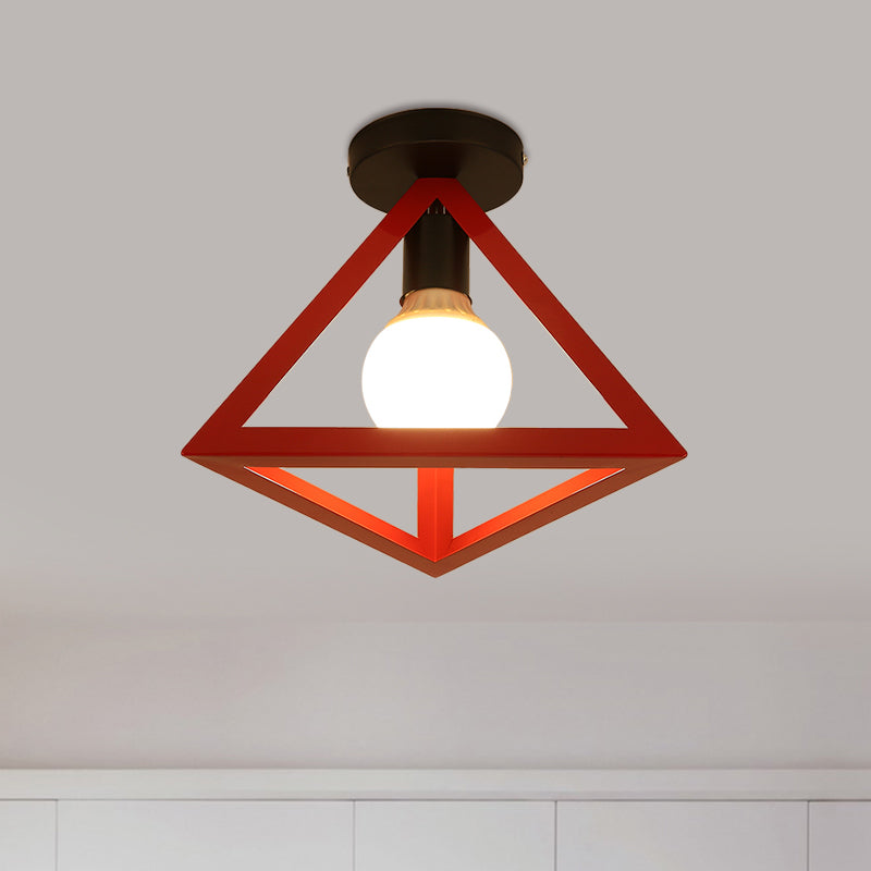 Triangle Ceiling Fixture With Cage Shade Loft - Style 1 - Bulb Metal Semi - Flush Mount Light –