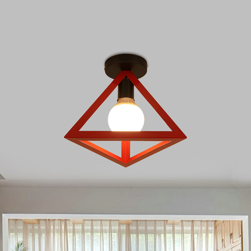 Triangle Ceiling Fixture With Cage Shade Loft - Style 1 - Bulb Metal Semi - Flush Mount Light –