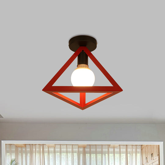 Triangle Ceiling Fixture With Cage Shade Loft - Style 1 - Bulb Metal Semi - Flush Mount Light –