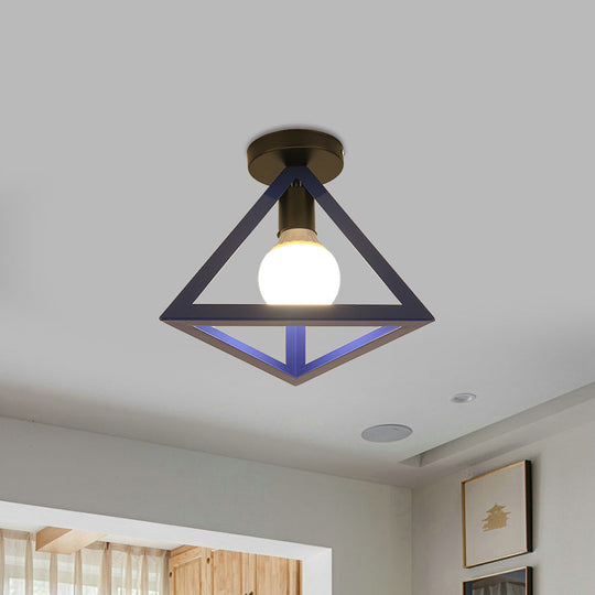 Triangle Ceiling Fixture With Cage Shade Loft - Style 1 - Bulb Metal Semi - Flush Mount Light –