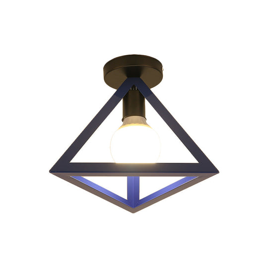 Triangle Ceiling Fixture With Cage Shade Loft - Style 1 - Bulb Metal Semi - Flush Mount Light –