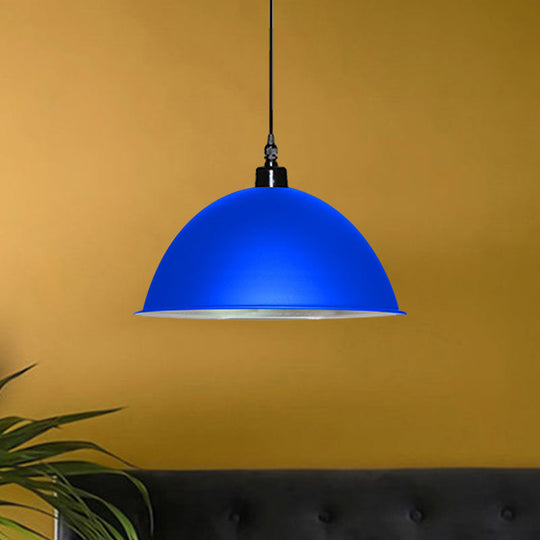 Metallic Industrial Ceiling Pendant Light - 1 Head Hanging Lamp With Dome Shade In Red/Yellow For