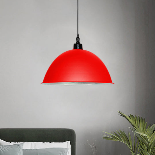 Metallic Industrial Ceiling Pendant Light - 1 Head Hanging Lamp With Dome Shade In Red/Yellow For