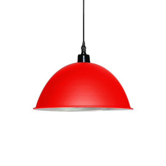 Metallic Industrial Ceiling Pendant Light - 1 Head Hanging Lamp With Dome Shade In Red/Yellow For