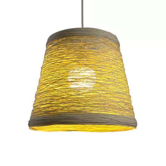 Modern Tapered Drum Rattan Pendant Lamp - Black/Red/Pink Ceiling Hang Light For Dining Table