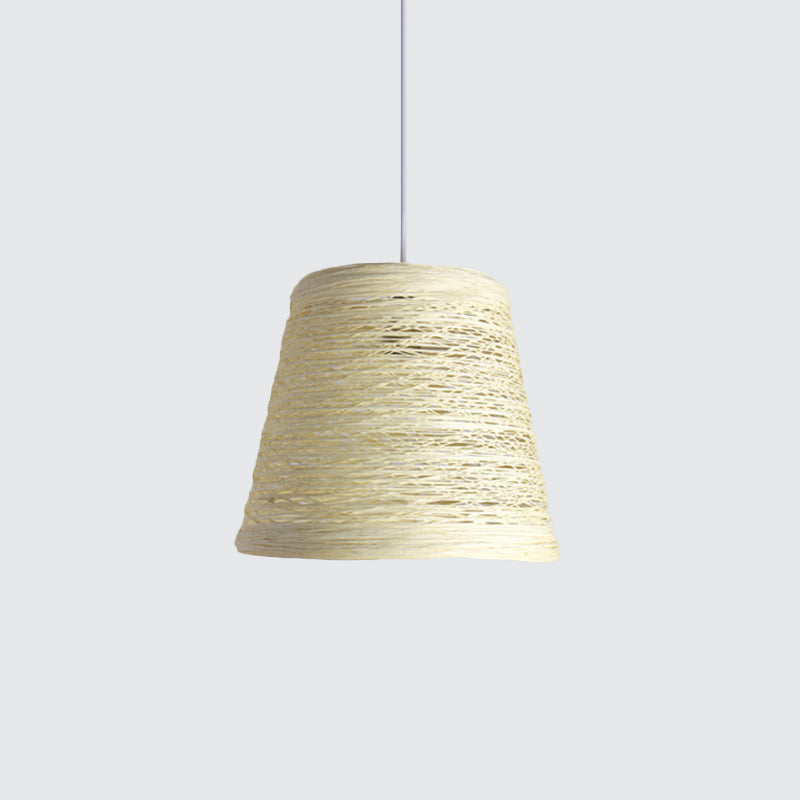 Modern Tapered Drum Rattan Pendant Lamp | Black/Red/Pink 1 Head Ceiling Hang Light For Dining Table