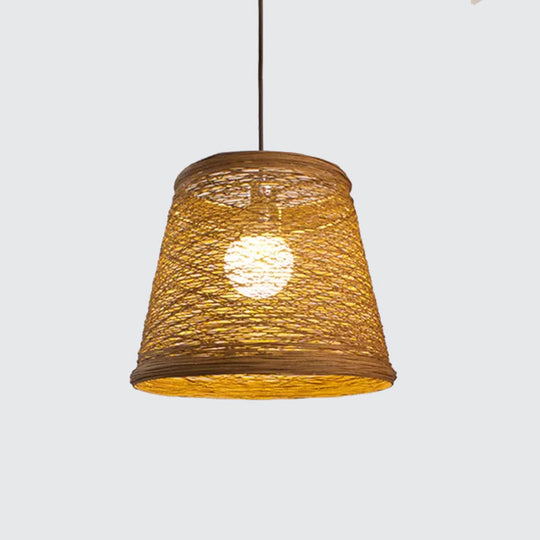 Modern Tapered Drum Rattan Pendant Lamp | Black/Red/Pink 1 Head Ceiling Hang Light For Dining Table