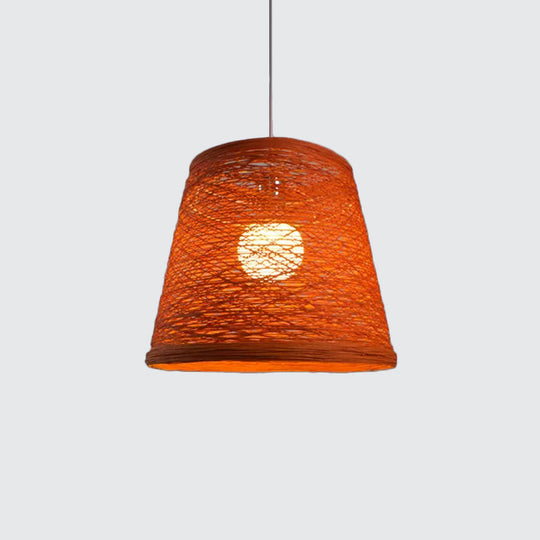 Modern Tapered Drum Rattan Pendant Lamp - Black/Red/Pink Ceiling Hang Light For Dining Table