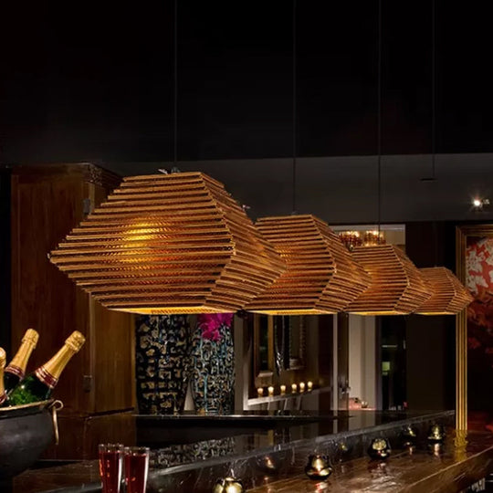 1 Bulb Bistro Pendant Light In Rustic Brown With Corrugated Paper Shade