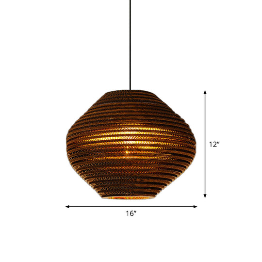 Rustic Brown Bistro Pendant Lighting With Geometric/Cylinder/Bellied Corrugated Paper Shade