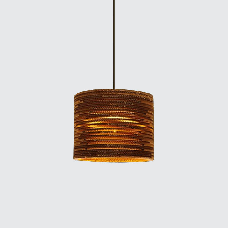 1 Bulb Bistro Pendant Light In Rustic Brown With Corrugated Paper Shade