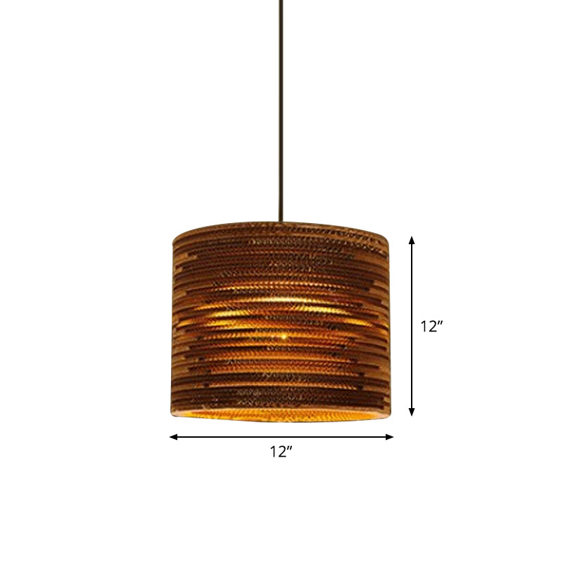 Rustic Brown Bistro Pendant Lighting With Geometric/Cylinder/Bellied Corrugated Paper Shade
