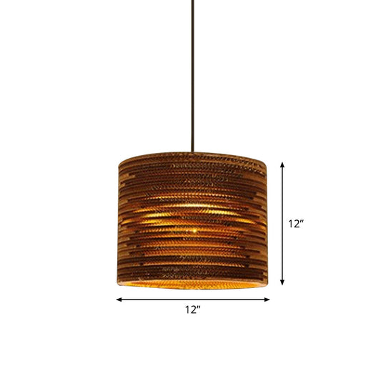Rustic Brown Bistro Pendant Lighting With Geometric/Cylinder/Bellied Corrugated Paper Shade