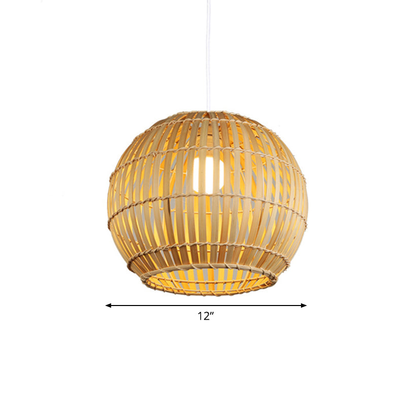 Global Bamboo Stripe Pendant Light Fixture - 12’/16’/19.5’ Width 1 Head Beige Ideal For Restaurants