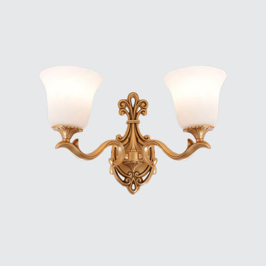 Antique Brass Wall Sconce: Alabaster Glass Bell Tearoom Lighting