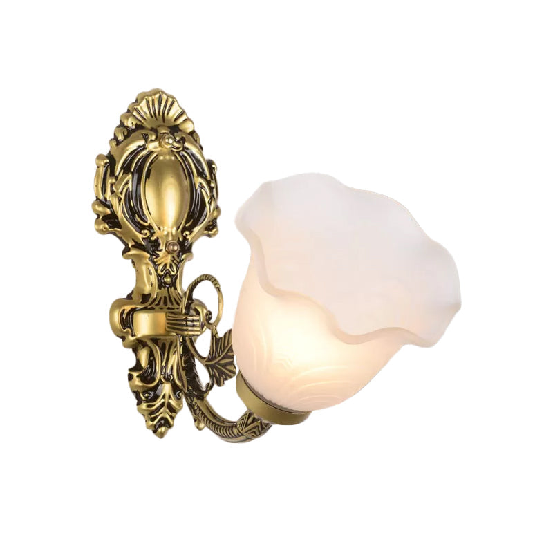 Farmhouse Bronze Wall Sconce With Frosted Glass - Corner Mount 1-Light
