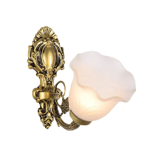 Farmhouse Bronze Wall Sconce With Frosted Glass - Corner Mount 1-Light