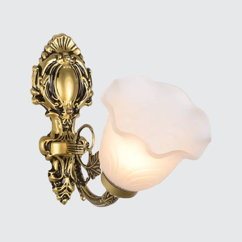 Farmhouse Bronze Wall Sconce With Frosted Glass - Corner Mount 1-Light