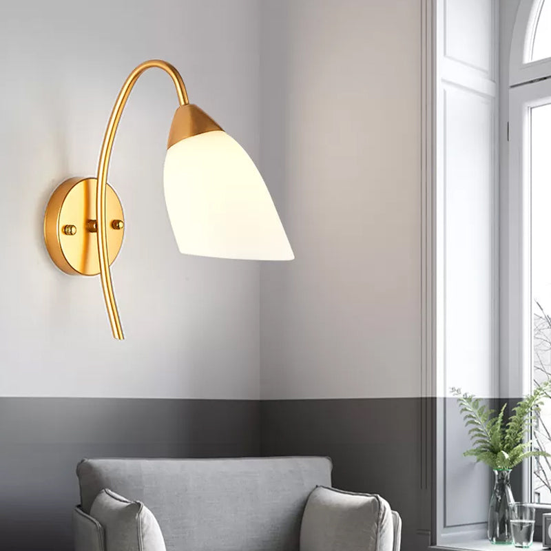 Minimalist Ivory Glass 1-Light Wall Lamp | Gold Gooseneck Sconce Lighting