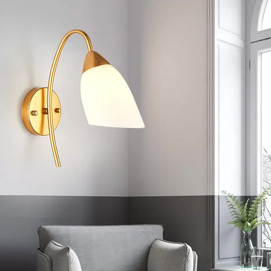Minimalist Ivory Glass 1-Light Wall Lamp | Gold Gooseneck Sconce Lighting