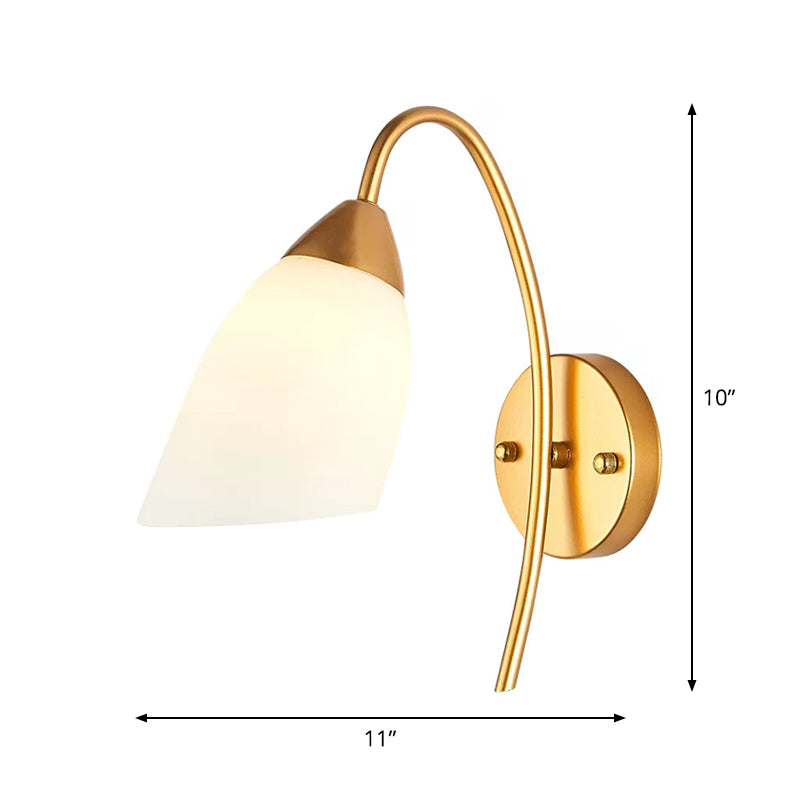 Minimalist Ivory Glass 1-Light Wall Lamp | Gold Gooseneck Sconce Lighting