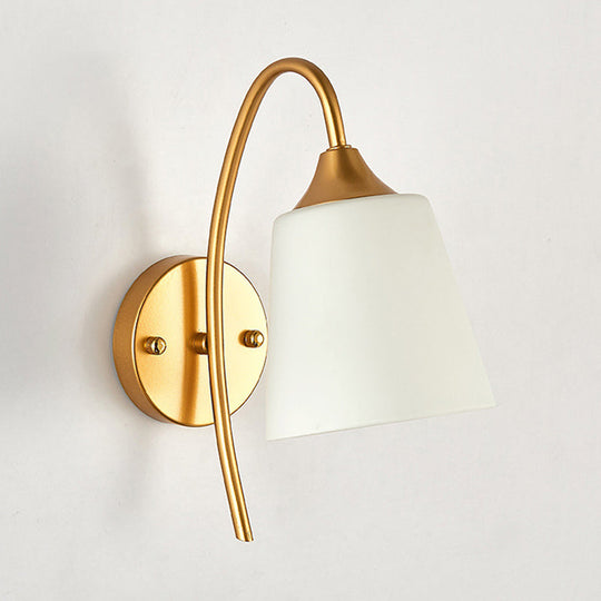 Minimalist Ivory Glass 1-Light Wall Lamp | Gold Gooseneck Sconce Lighting
