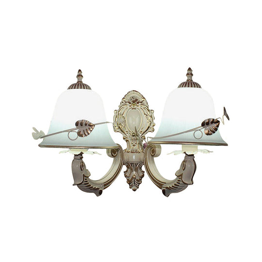 Rustic Distressed White Wall Sconce With Frosted Glass Bell Shade - Perfect For Living Room