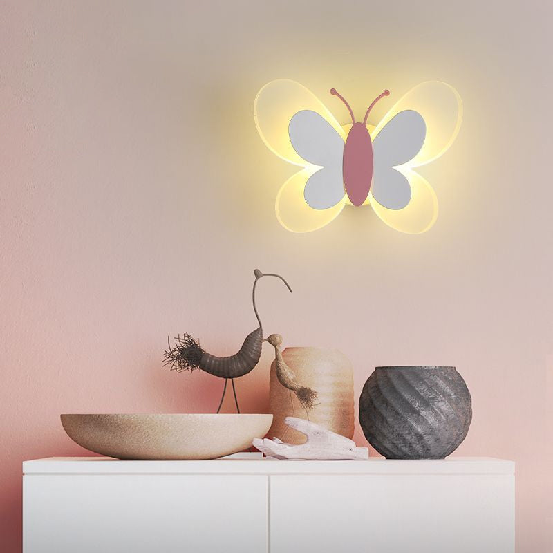 Cartoon Butterfly Led Sconce Lamp: Fun Acrylic Wall Lighting Fixture In Multiple Colors And Light