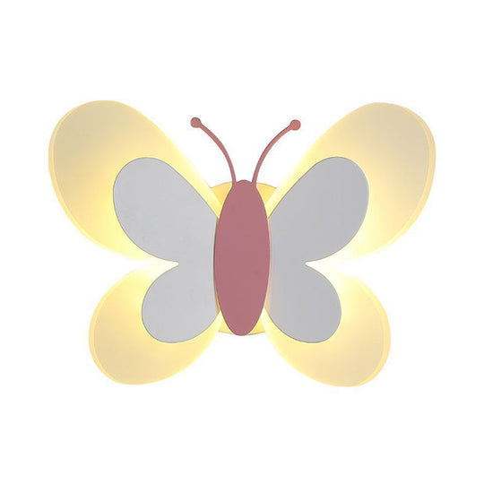 Cartoon Butterfly Led Sconce Lamp: Fun Acrylic Wall Lighting Fixture In Multiple Colors And Light