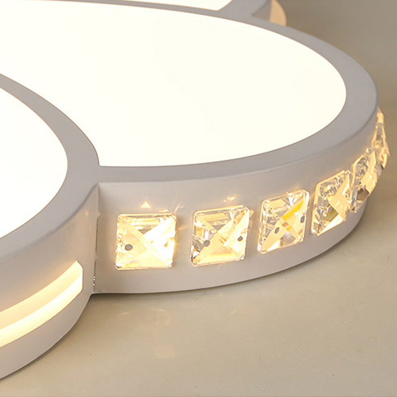 Contemporary Led Flush Ceiling Light: White Flower Design With Clear Crystal Accents For Kids Room