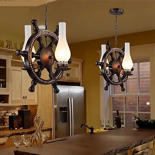Frosted Glass Chandelier: Vintage 2-Light Pendant Lighting For Dining Room In Bottle Shade Brown