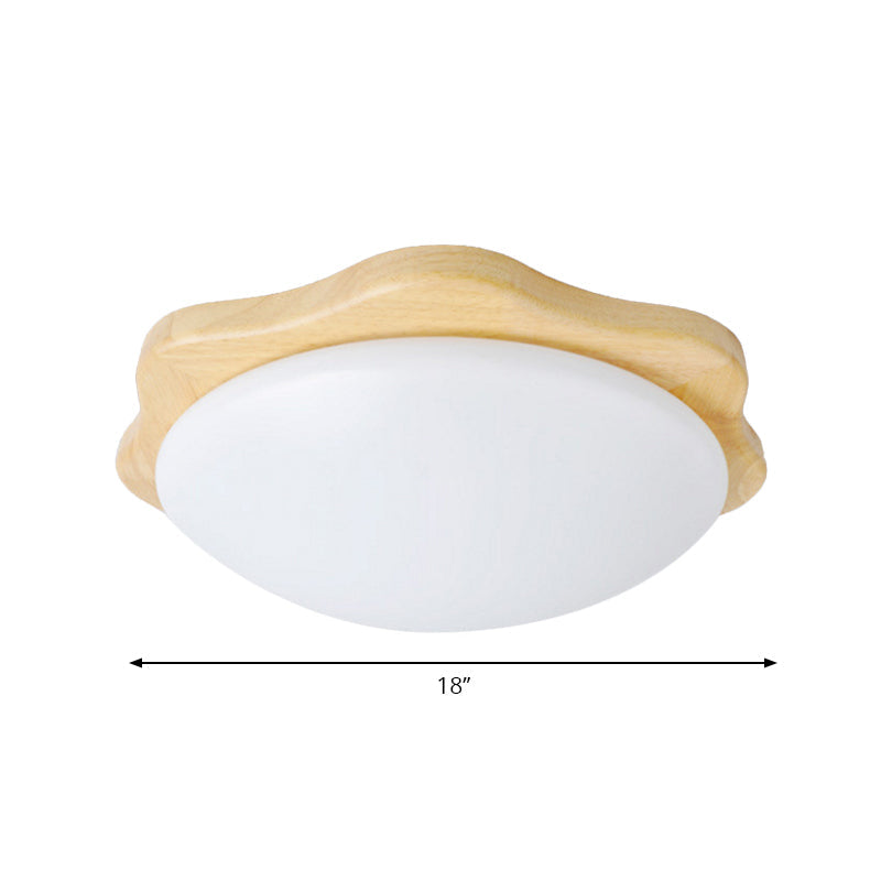 Simple Style Beige Flush Mount Ceiling Light Fixture With Wood Accents – Ideal For Bedroom Bowl