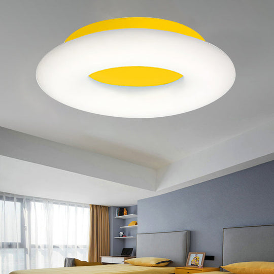 Doughnut Cartoon Flush Mount Ceiling Light For Kindergarten Yellow / Warm