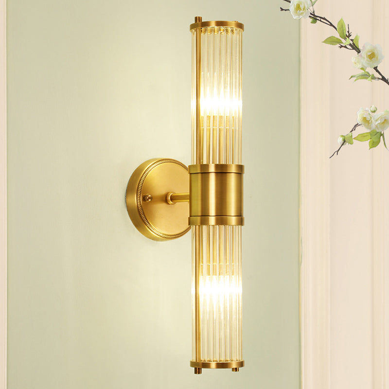 Brass Ribbed Crystal Wall Sconce With 1/2-Light For Traditional Bedroom Lighting 2 /