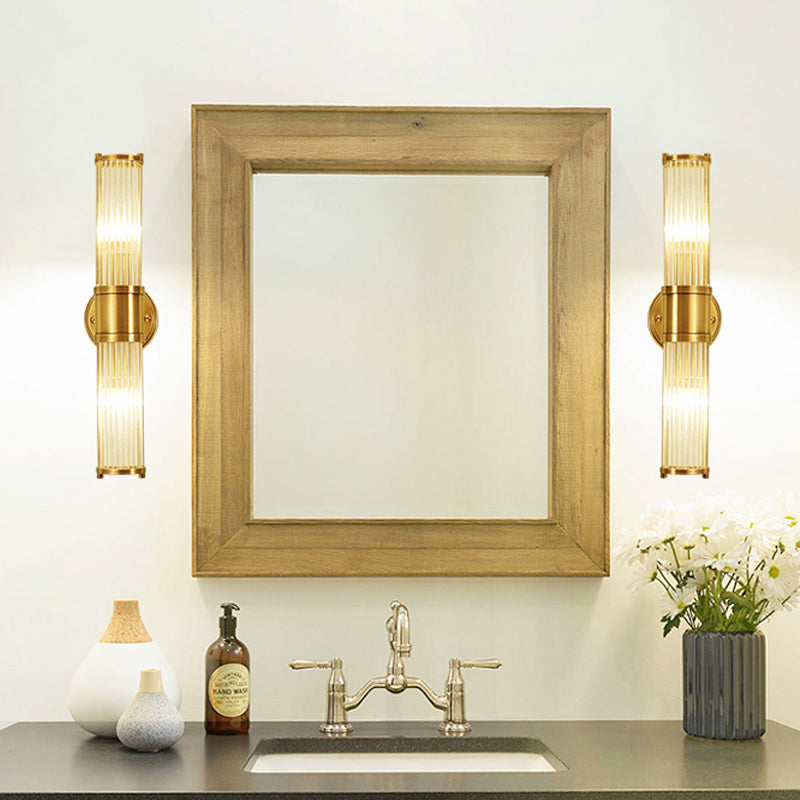 Brass Ribbed Crystal Wall Sconce With 1/2-Light For Traditional Bedroom Lighting