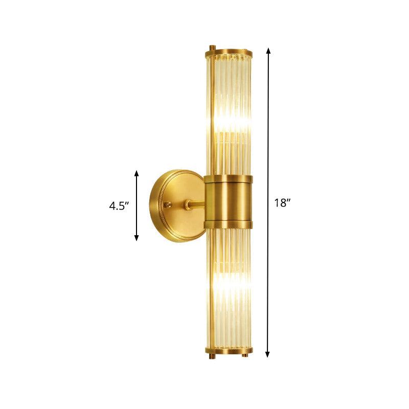 Brass Ribbed Crystal Wall Sconce With 1/2-Light For Traditional Bedroom Lighting