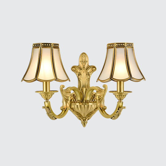 Traditional Polished Brass Flared Wall Sconce With Frosted Glass