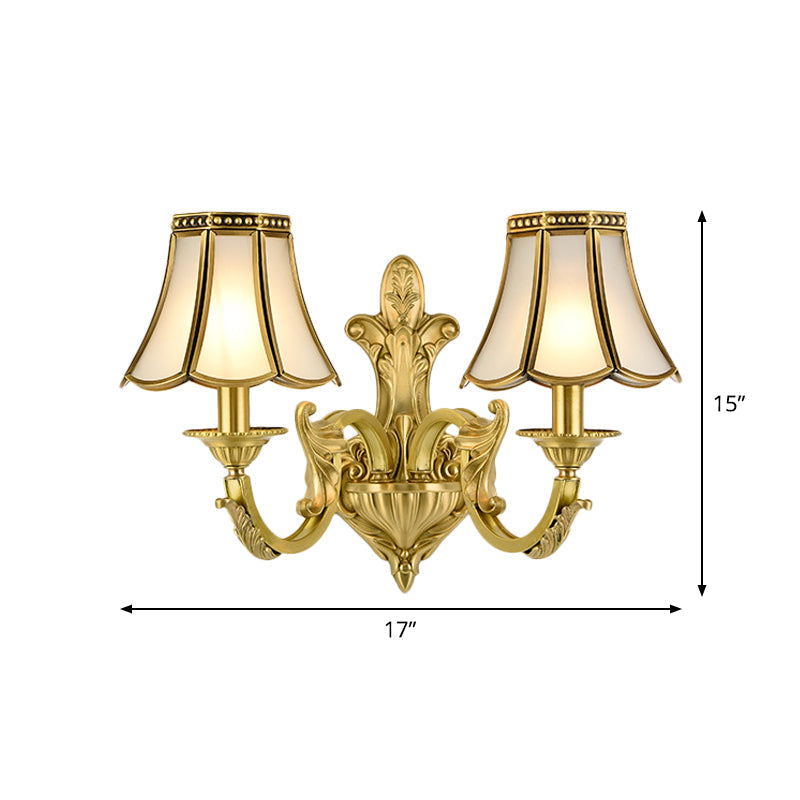 Traditional Polished Brass Flared Wall Sconce With Frosted Glass