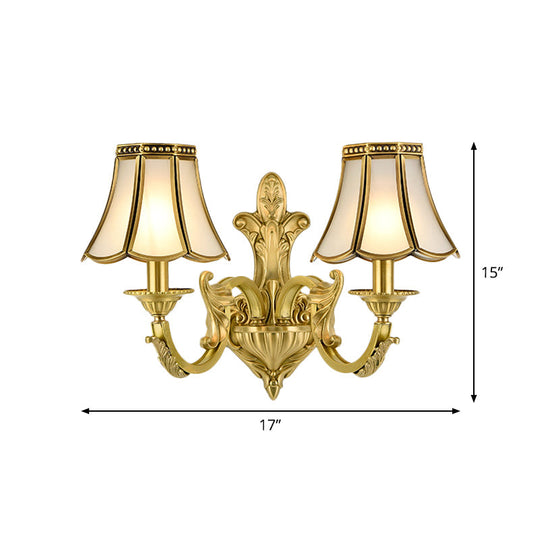 Traditional Polished Brass Flared Wall Sconce With Frosted Glass