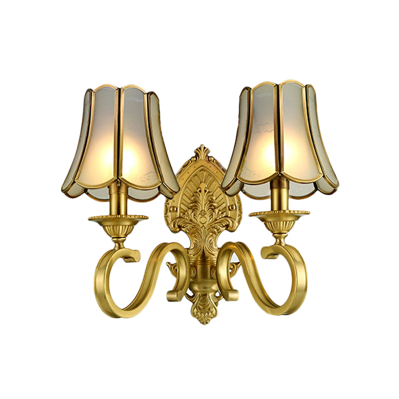 Traditional Polished Brass Flared Wall Sconce With Frosted Glass