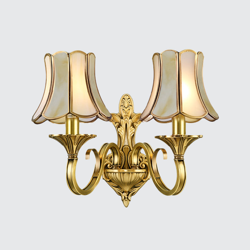 Traditional Polished Brass Flared Wall Sconce With Frosted Glass